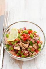 tuna salad with tomato and pepper in bowl