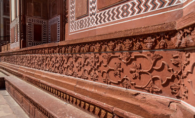 Unisque architectural details of Red Fort, Agra, UNESCO World Heritage Site, India