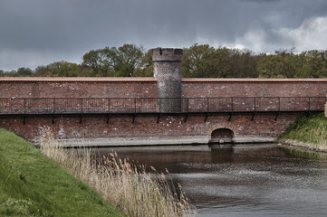 Ruins of the fortification of the Prussian fortress in the town of Kostrzyn  on the Oder in Poland.