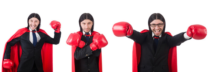 Young businessman boxer isolated on white
