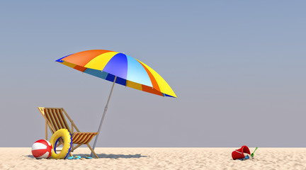 3D Illustration Chair Umbrella on the beach
