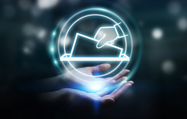 Businesswoman voting using digital interface 3D rendering