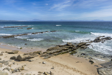 Playa de Valdevaqueros en el parque natural del Estrecho en Tarifa, Andalucía