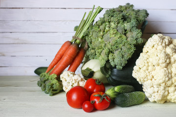 Fresh vegetables rustic wooden background