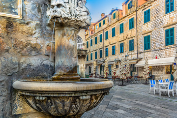 Architecture details Croatia. / Scenic view at marble public architecture details in old city center of town Dubrovnik, popular touristic destination on Adriatic Coast, Croatia. - 146821571