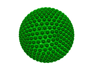 abstract sphere object made of small green spheres isolated on white background