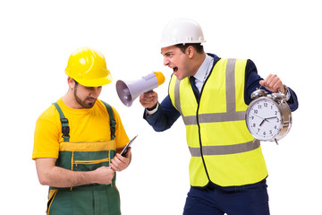 Two workers isolated on the white background