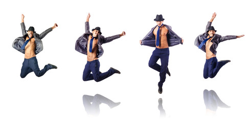 Jumping businessman isolated on white