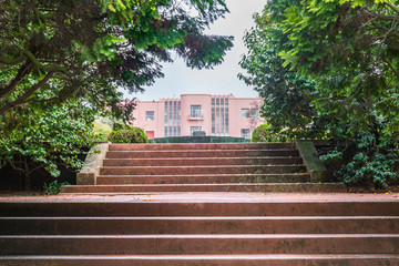 Public villa garden park walkway footpath stairs tree shrub plant nature view Porto Oporto Serralves exterior