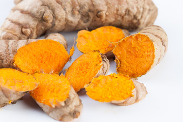 Turmeric roots isolated on white background