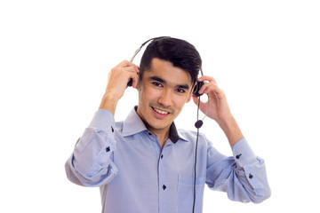 Young man using headphones 