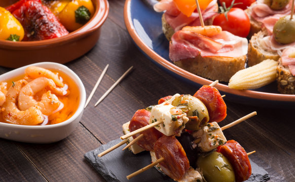 Spanish appetizers on slate