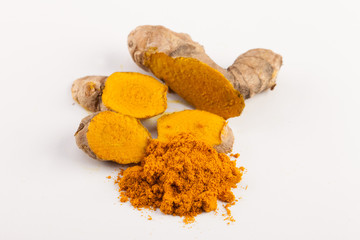 Turmeric roots isolated on white background