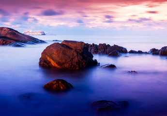 Fototapeta na wymiar Seascape landscape nature in twilight with sunset