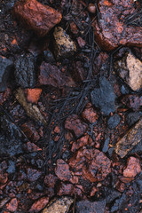 Obraz premium Background wall of bricks, Broken red bricks on the ground