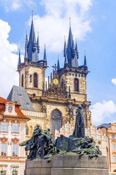 Monument to Jan Hus in the Old Town Square in Prague, Czech Republic.