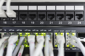 Network switch and ethernet cables,Data Center Concept