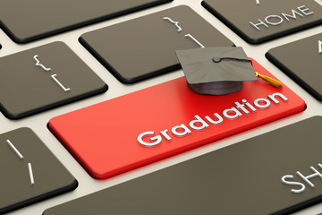 Fototapeta premium graduation button, red key on keyboard. 3D rendering