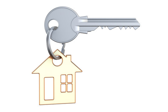 Home key with keychain, 3D rendering