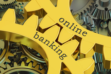 Online Banking concept on the gears, 3D rendering