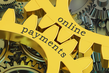 Online Payments concept on the gearwheels, 3D rendering