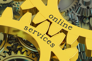 Online Services concept on the gearwheels, 3D rendering