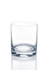 Empty transparent oldfashioned glass for whiskey and ice.
