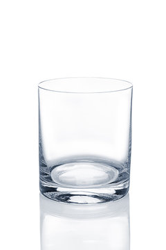 Empty transparent oldfashioned glass for whiskey and ice.