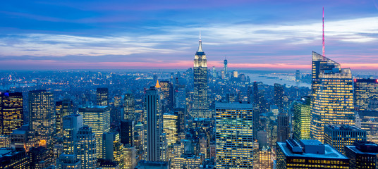 View of New York Manhattan during sunset hours