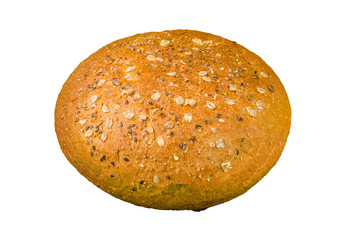 Homemade baked integral bread with seeds of rye, wheat,  isolated on white, clipping path included