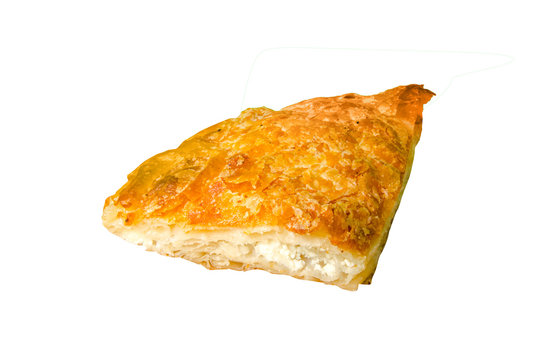 Burek with feta cheese, a traditional Balkan food isolated on white, clipping path included