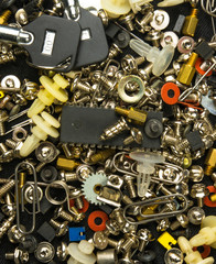 various screws, bolts, washers, nuts and other computer small fasteners