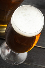 beer glass on a wooden background