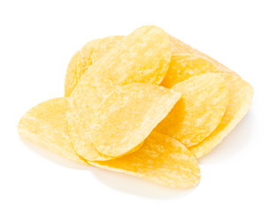 Fototapeta na wymiar yellow potato chips isolated on white