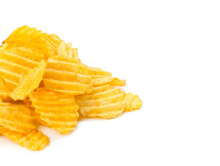 yellow potato chips isolated on white