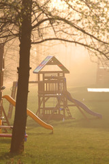 Children's play place caught in fog