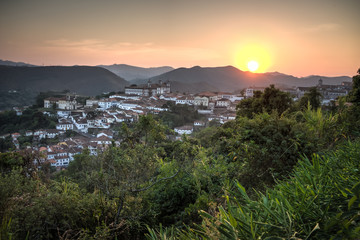 Aerial view of Ouro Preto City at sunset - Minas Gerais, Brazil