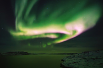 Northern lights. Aurora borealis nature landscape at night