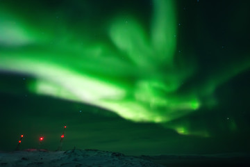 Northern lights. Aurora borealis nature landscape at night