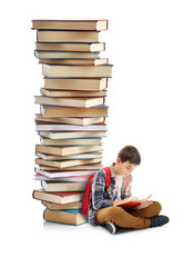 High stack of books, isolated on white