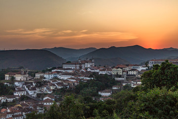 Fototapeta na wymiar Aerial view of Ouro Preto City at sunset - Minas Gerais, Brazil