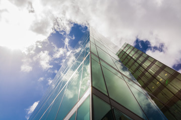 Modern Building Glass Architecture Clouds Wall Detail