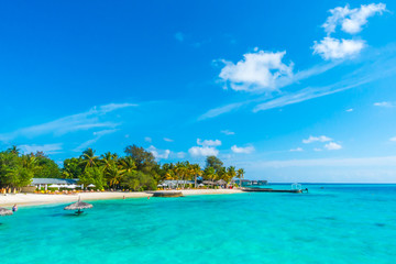 Beautiful tropical Maldives island with white sandy beach and sea .