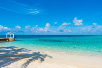 Beautiful tropical Maldives island with white sandy beach and sea .