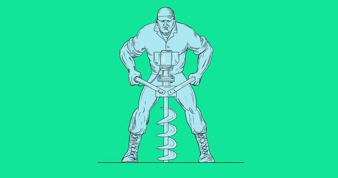 Construction Worker Boring Hole Earth Auger 2D Animation