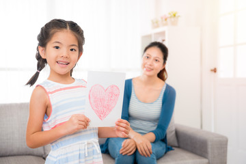 asian little girl prepared a hand drawing card