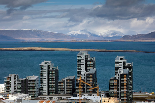 Residential buildings in Reykjavik, the capital and largest city of Iceland.