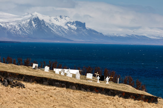 Cemetery of the ancient fishing village of Hellnar, on the Snaefellsnes peninsula in Iceland.