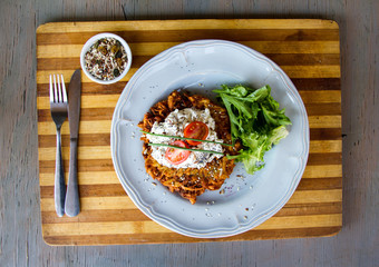 Latke with Salmon and Salad