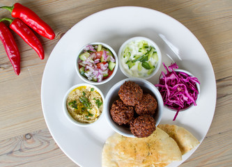 Falafel in Ramiken with Pita and Sides